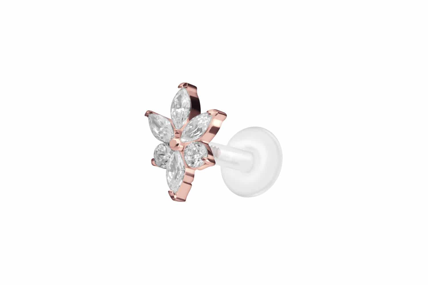 PTFE Labret Piercing mit Innengewinde + Titan-Aufsatz KRISTALLBLUME